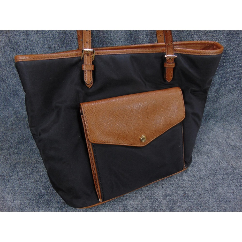 Michael Kors Tote Bag Nylon Leather Black Brown‎ Shoulder Bag Utility  FLAW